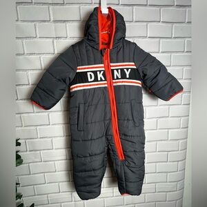 DKNY Kids One Piece puffer coat jacket snowsuit - Dark Gray/size 12months